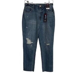 No Boundaries Super High Rise Slim Straight Crop Jean Ripped Raw Hem NEW Size 11